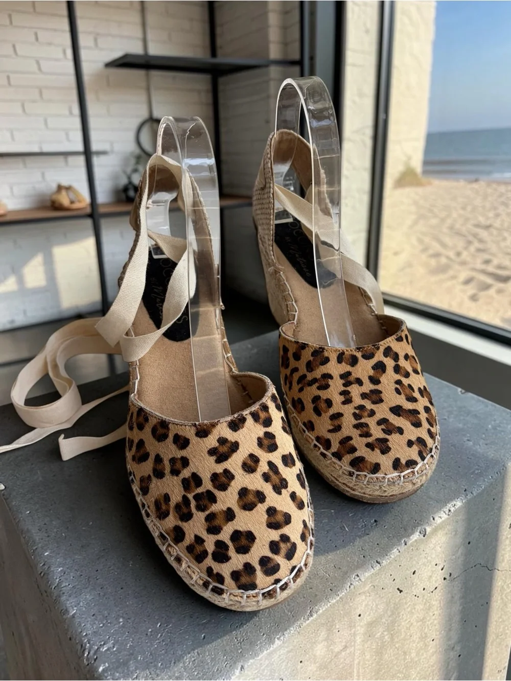 Coconuts by Matisse Leopard Print Espadrille Wedge with Cream Ankle Tie
